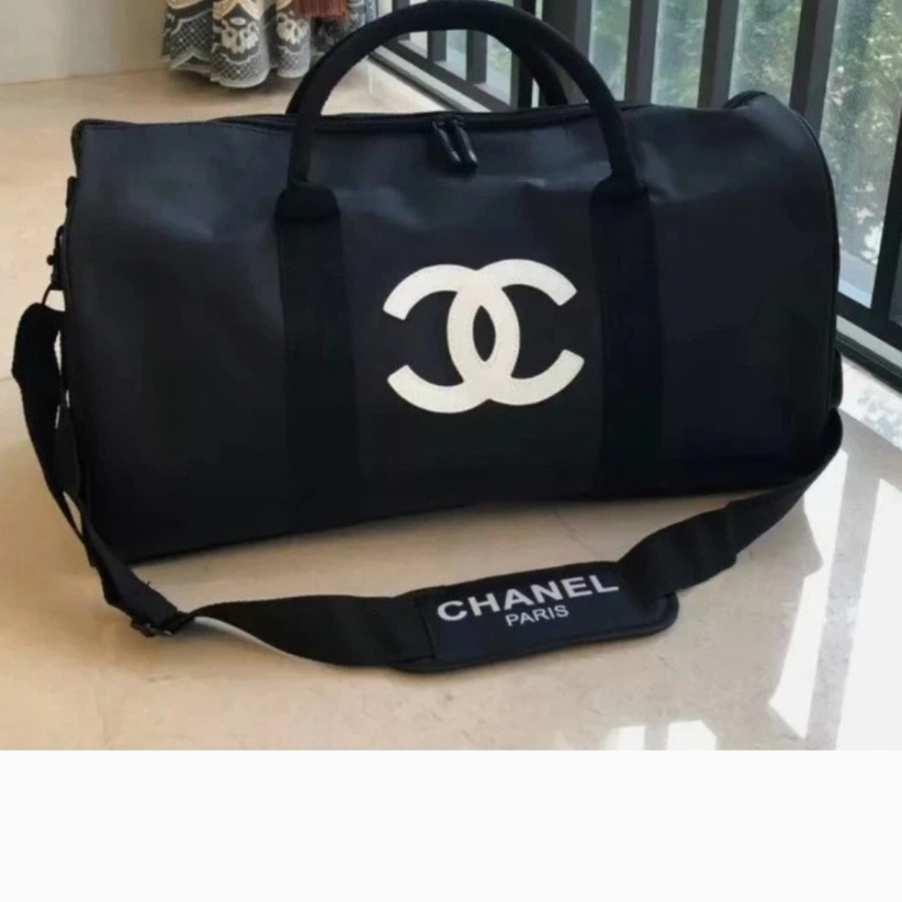 Black Duffel Bag With White Lettering Logo